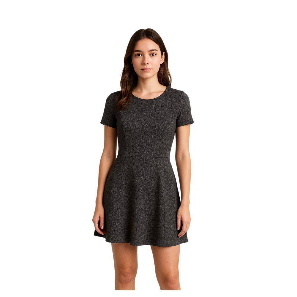 Ann Taylor size 8P speckled black thick stretchy fit n flare dress